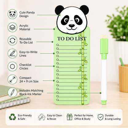 Panda Theme Acrylic to Do List Board with Marker, Reusable Writing Planner, Magnetic Daily Task Checklist Board, Cute Panda Design, 24 × 9 cm, Green
