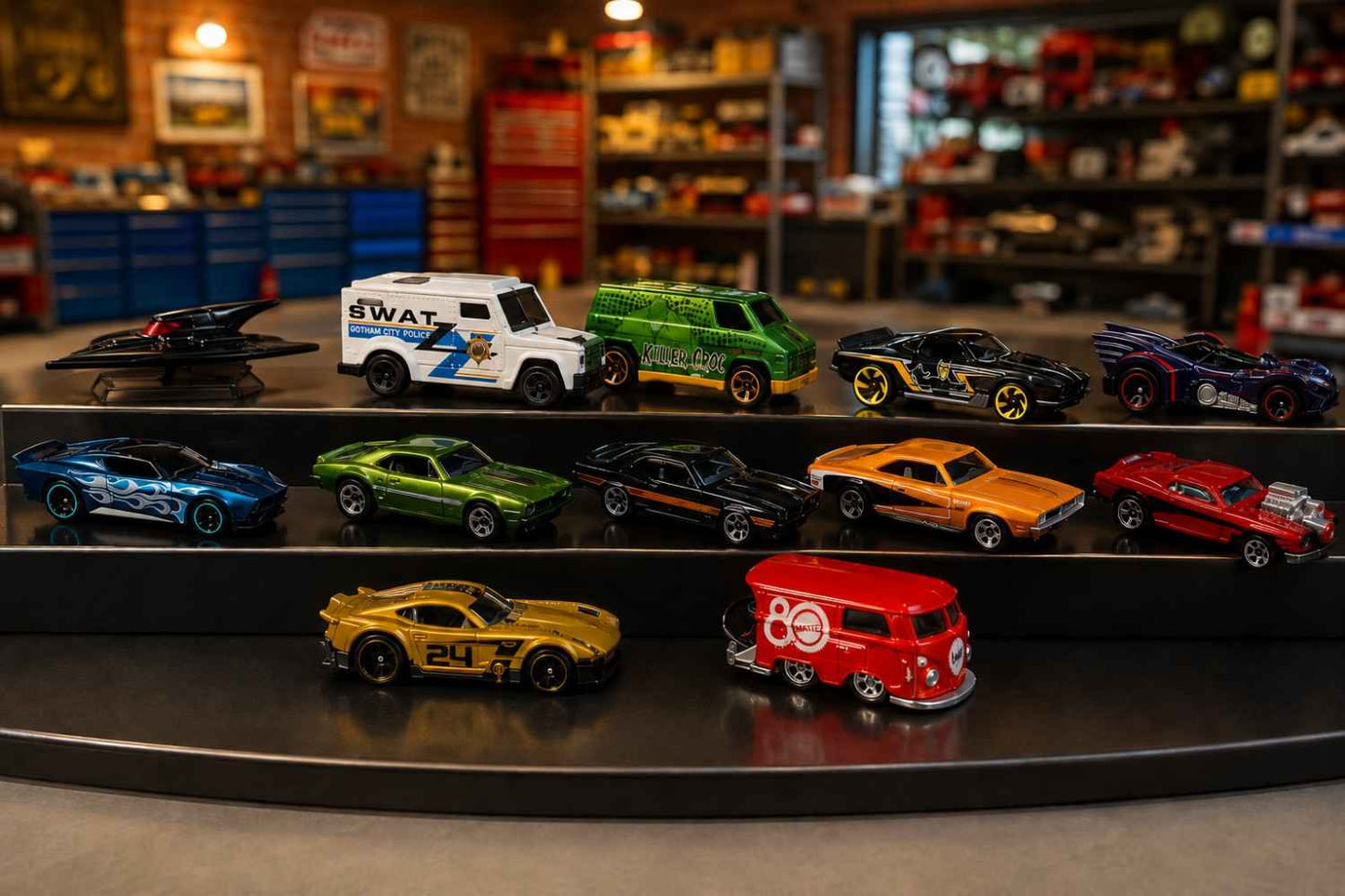 Hot Wheels 12-Piece Die-Cast Vehicle Collector Set | Batman, SWAT, Killer Croc, Catwoman, HW Torque, Muscle and Blown & Kool Kombi