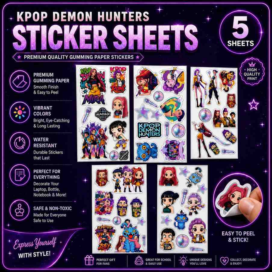 K-Pop Demon Hunters Inspired Ultimate Fan Combo Pack | Acrylic Standee, Magnetic Bookmarks, Keychain, Fridge Magnets & Sticker Sheets