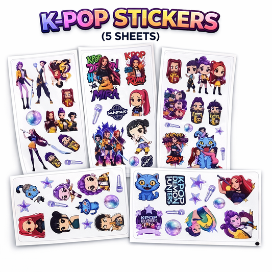 K-Pop Demon Hunters Stickers – 5 Sheets Cute Anime Kpop Girl Sticker Pack | Aesthetic Waterproof Stickers for Laptop, Phone, Journal, Scrapbook (50+ Stickers)