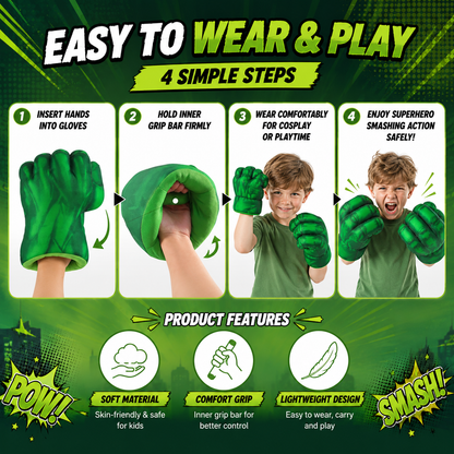 Hulk Smash Gloves for Kids | Giant Green Superhero Fist Gloves | Soft Plush Roleplay Toy ( COD NOT AVAILABLE)
