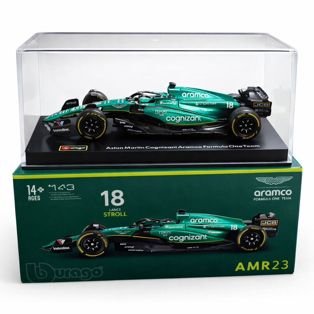 Aston Martin AMR23 F1 Model Car 1:43 Scale Diecast Replica with Display Case | Premium Racing Car Collectible | Detailed Formula Style Car Toy for Kids & Adults