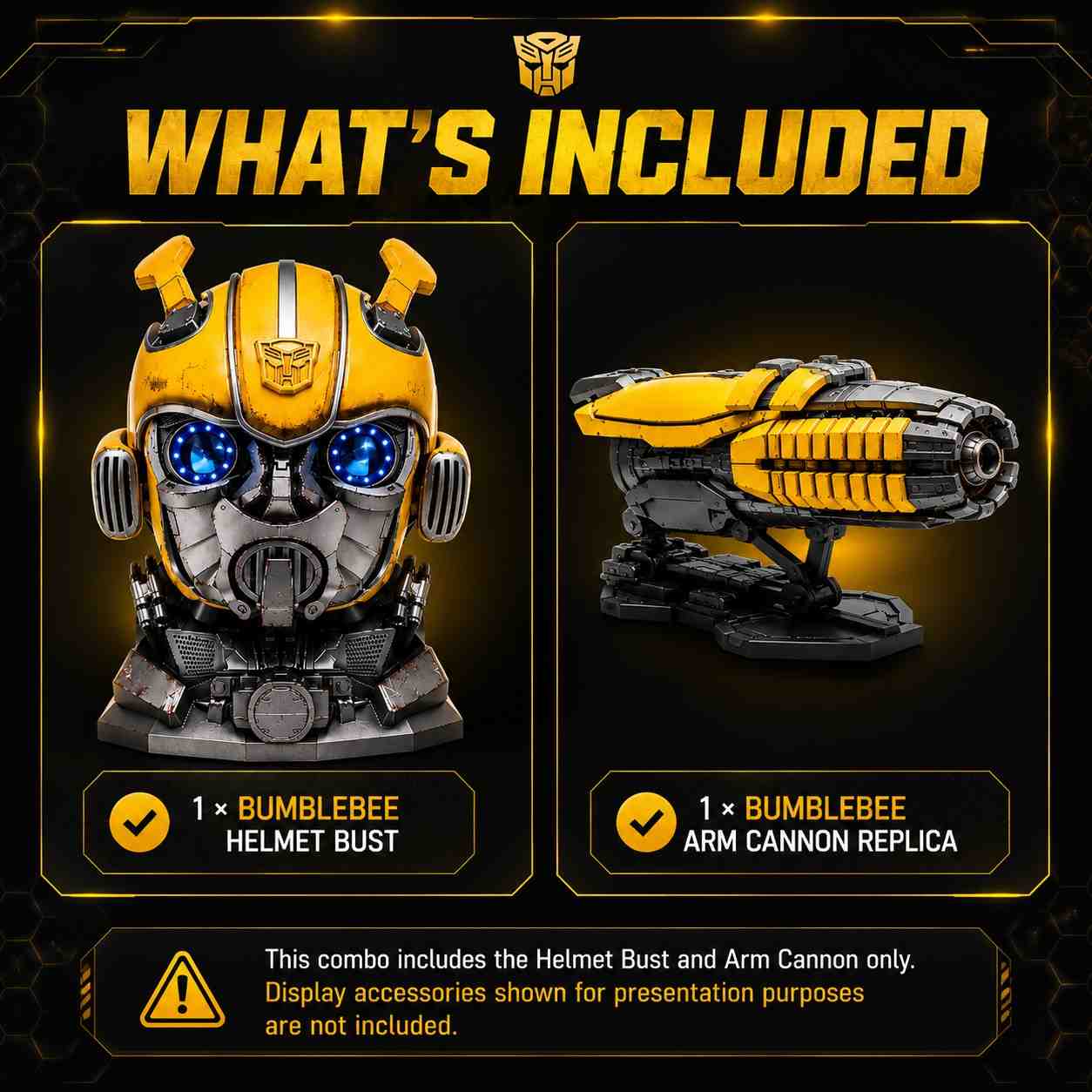 Bumblebee Helmet Bust & Arm Cannon Replica Combo – Premium Collector Display Set ( C0D NOT AVAILABLE)