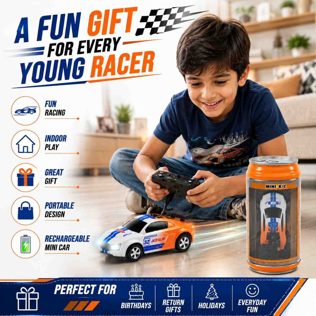 Mini Remote Control Car with Can-Shaped Storage Box | Rechargeable RC Racing Car with Built-in Charging Cable | Portable Toy Gift for Kids( NO COD AVAILABLE)