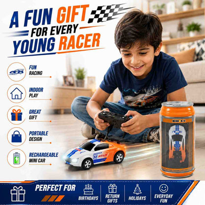 Mini Remote Control Car with Can-Shaped Storage Box | Rechargeable RC Racing Car with Built-in Charging Cable | Portable Toy Gift for Kids( NO COD AVAILABLE)