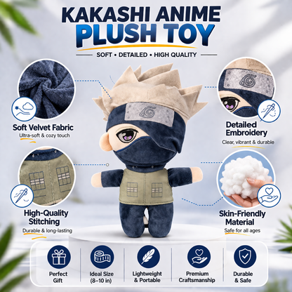 Naruto Kakashi Hatake Plush Toy 25cm | Anime Soft Toy | Naruto Inspired Stuffed Doll | Soft Velvet Fabric | Kids & Anime Fans Gift