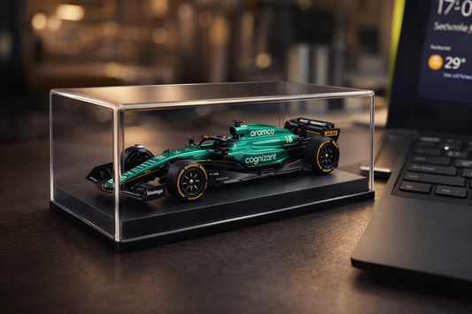 Aston Martin AMR23 F1 Model Car 1:43 Scale Diecast Replica with Display Case | Premium Racing Car Collectible | Detailed Formula Style Car Toy for Kids & Adults