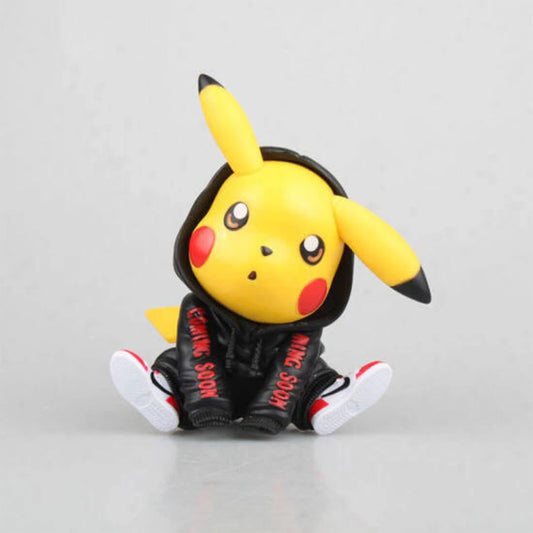 Pikachu Figurine with Hoodie – Cute Cartoon Pikachu Mini Collectible Toy for Desk, Car Dashboard & Room Decoration