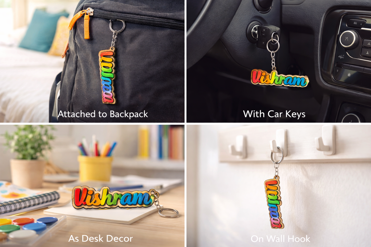 Custom Name MDF Wooden Keychain for Men Women & Couples | Personalized Lover Gift | Painting Kit with Watercolors | Handmade Name Key Ring