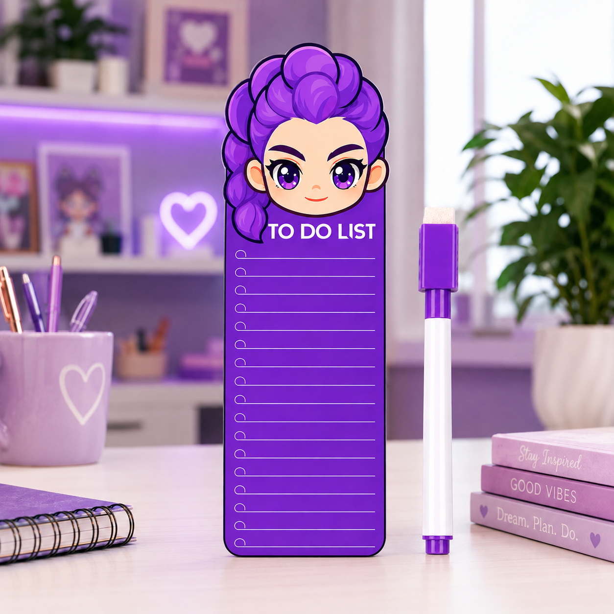 K POP Demon Hunters Acrylic to Do List Board with Marker & Eraser, Reusable Magnetic Daily Planner for Fridge, Study, Office, School & Home, 24 x 9 cm