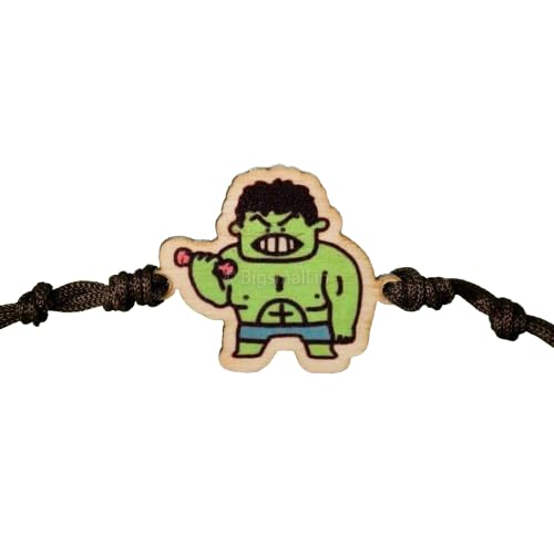 Hulk | Premium Wooden Rakhi | Handmade Paper Packing | Soft Nylon Thread | Size - 4 x 3 cm