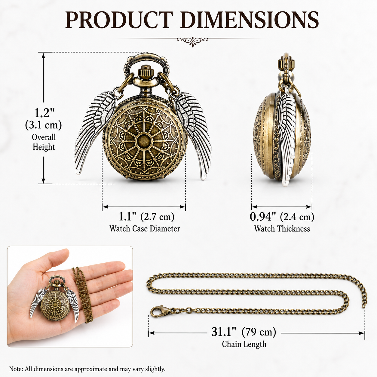 Harry Potter Vintage Winged Pocket Watch with Chain – Antique Style Quartz Watch for Men & Women