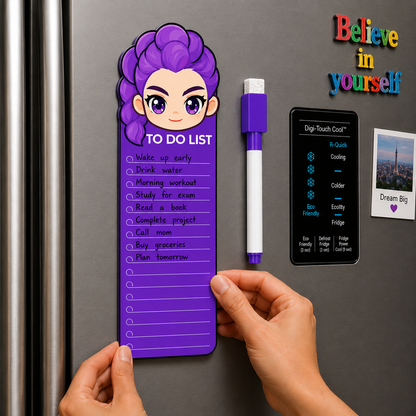 K POP Demon Hunters Acrylic to Do List Board with Marker & Eraser, Reusable Magnetic Daily Planner for Fridge, Study, Office, School & Home, 24 x 9 cm