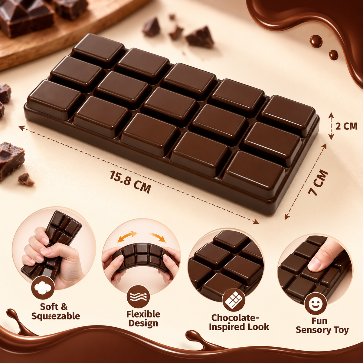 Chocolate Bar Squishy Toy – Soft & Squeezable Sensory Fidget Toy