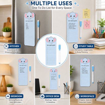 Elephant Acrylic To Do List Board with Marker | Reusable Magnetic To-Do Planner for Home, Office & Study | Cute Elephant Daily Task List Board