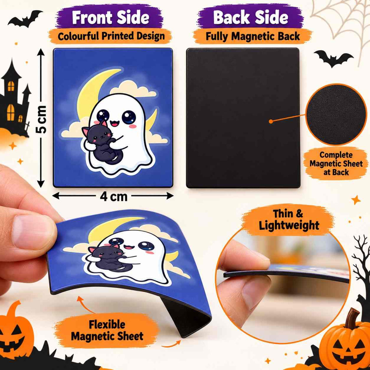 Halloween Fridge Magnets Set of 20 Pcs | Cute Cartoon Ghost Pumpkin Witch Magnets | 5 × 4 cm