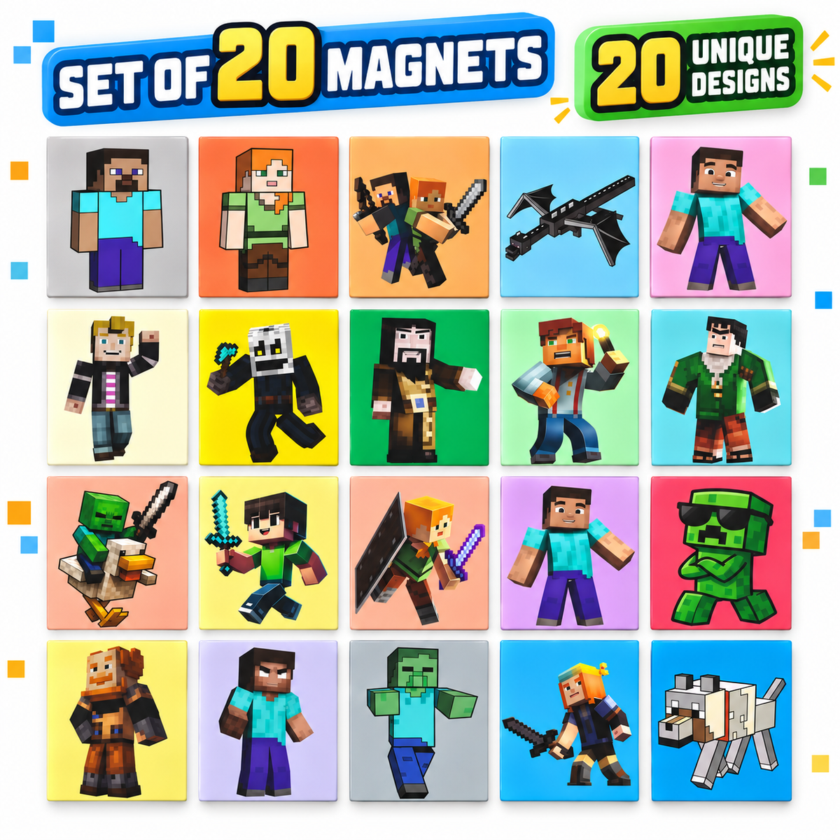 Minecraft Kids Fridge Magnet Set, Refrigerator Magnets | Fun Collectible Gift & Home Décor (Pack of 20) 4x5 cm