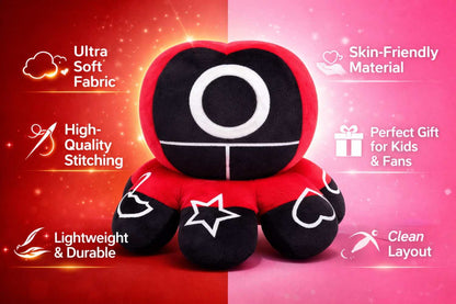 Squid Game Plush Toy 15 CM – One Side Pink & One Side Red | Soft Stuffed Octopus Doll | Premium Quality Fabric | Cute Toy for Kids, Boys, Girls & Fans