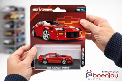 Majorette 1985 Chevrolet Camaro Die-Cast Metal Hot Wheels Toy Car – 1:64 Scale Collectible Model Car for Kids & Collectors (Blue & Red)
