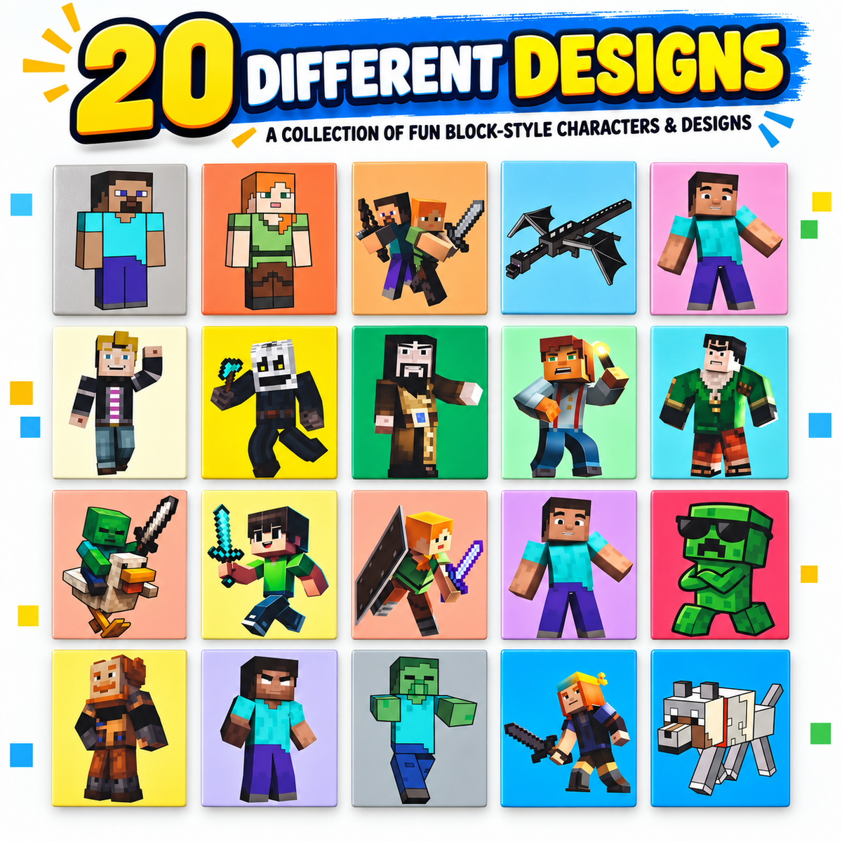 Minecraft Kids Fridge Magnet Set, Refrigerator Magnets | Fun Collectible Gift & Home Décor (Pack of 20) 4x5 cm