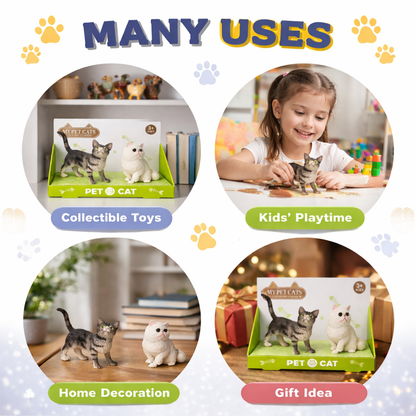 Realistic Cat Figurines (Grey Tabby & White Cat) – 10cm Plastic Miniature Cats | Cute Home Decor, Kids Toy & Gift for All Ages (3+) Set of 2