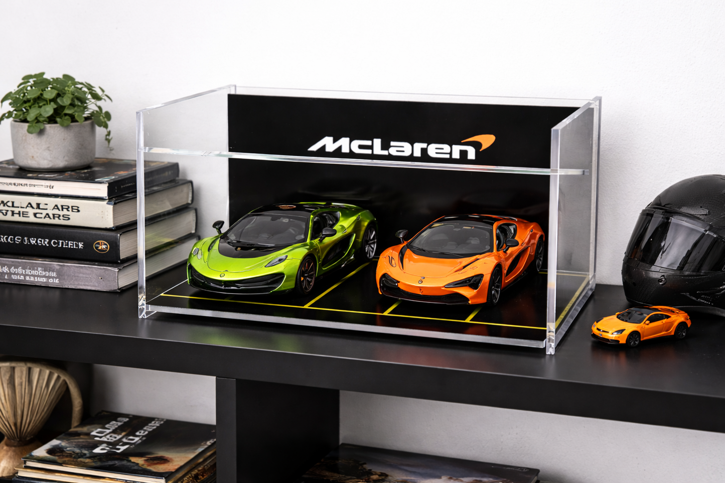 Acrylic Display Garage Case for Hot Wheels- Dustproof with Garage Background, Mini Car Display Box- 21x15x13 cm | to be Assembled (Only Display Case, Without Cars, No Light) mclaren f1