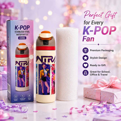 K Pop Demon Hunters Stainless Steel Water Bottle 650ML | Double Wall Vacuum Insulated | Leakproof Flip Lid | BPA Free | Random Design | 1 Pc