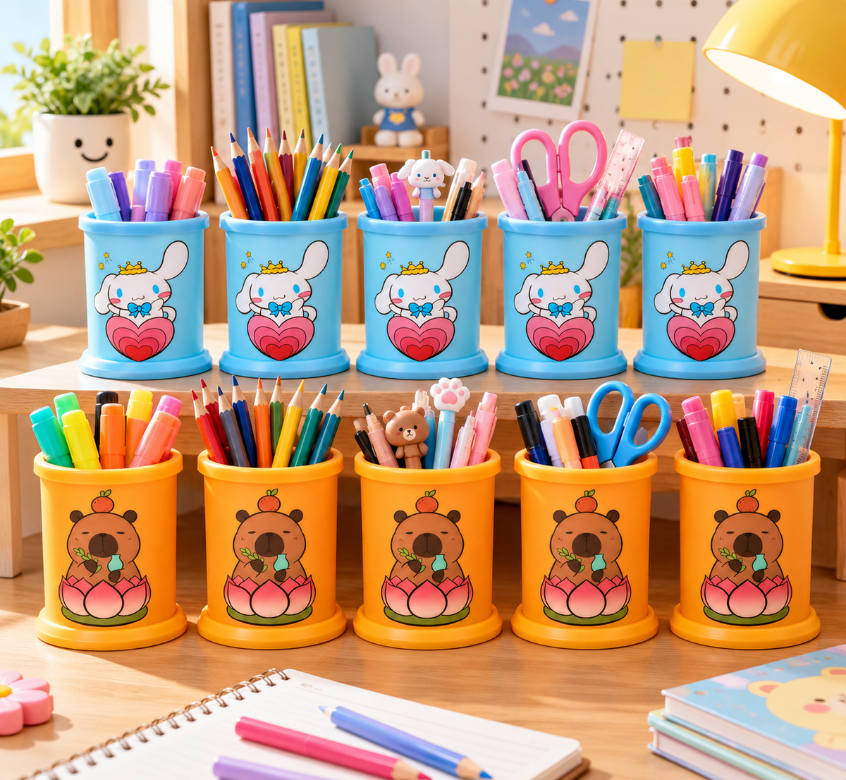 Cinnamoroll & Cute Bear Pen Stand Set of 10 Pieces, Colorful Plastic Pencil Holder & Desk Organizer for Kids, School & Stationery( Cod Not Available)