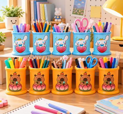 Cinnamoroll & Cute Bear Pen Stand Set of 10 Pieces, Colorful Plastic Pencil Holder & Desk Organizer for Kids, School & Stationery( Cod Not Available)