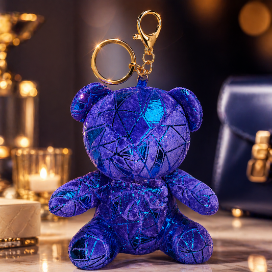 Shiny Teddy Bear Keychain – Cute Plush Bag Charm | Random 1 PCS | Stylish Key Holder Gift for Girls