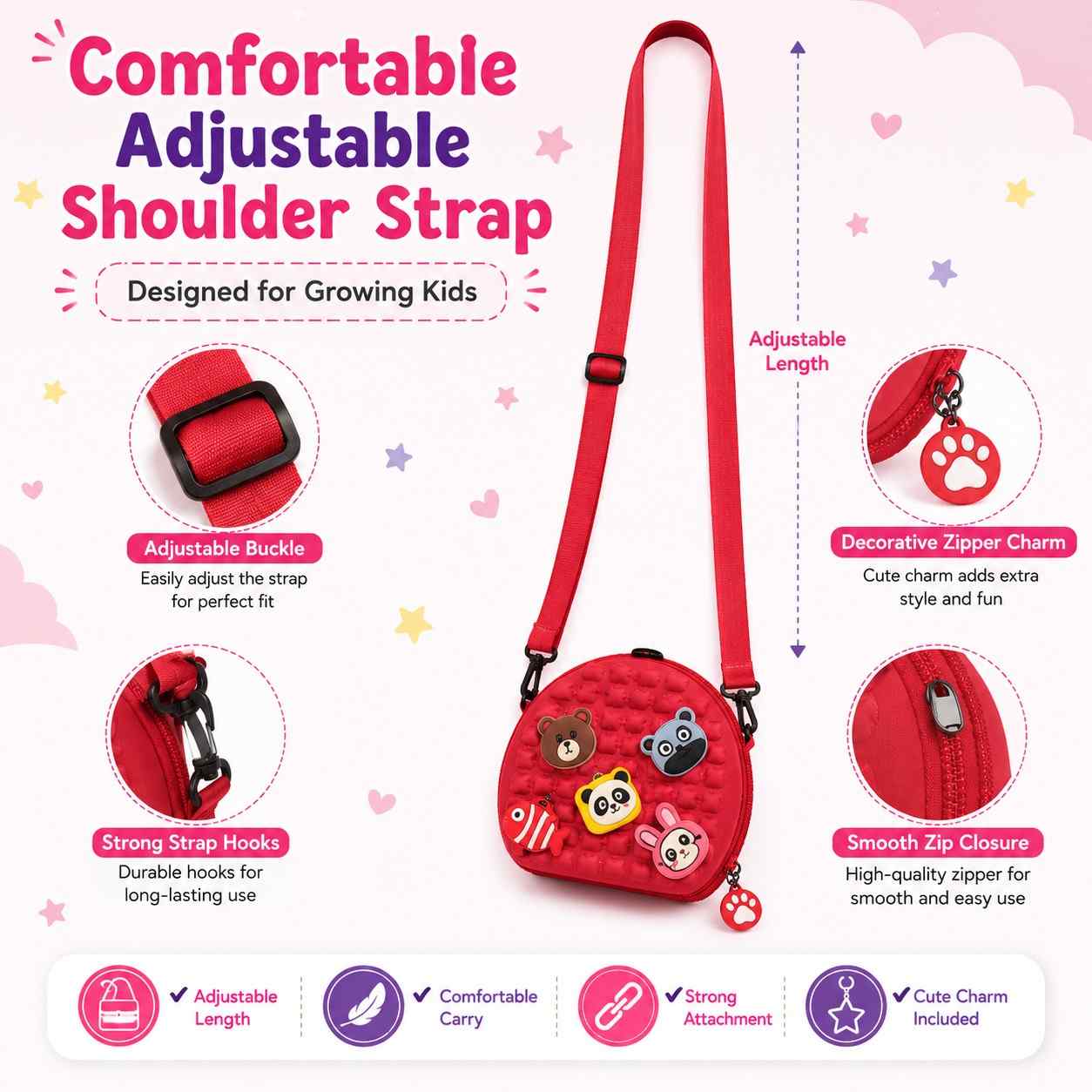 Cute Mini Purse for Little Girls | Round Crossbody Sling Bag | Soft Silicone Coin Purse | Kids Shoulder Bag | Random 1 Piece