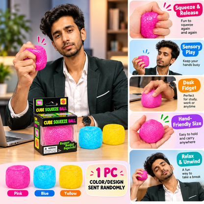 Cube Squeeze Ball Squishy – Soft Textured Sensory Fidget Toy for Kids & Adults | 1 Pc Random Color