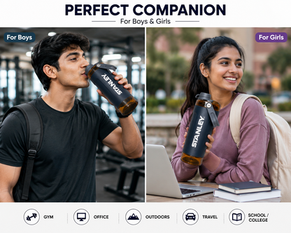 Stanley Water Bottle with Flip Lid, Removable Strainer & Foldable Carry Handle 600ml – Random Colour( Cod Not Available)