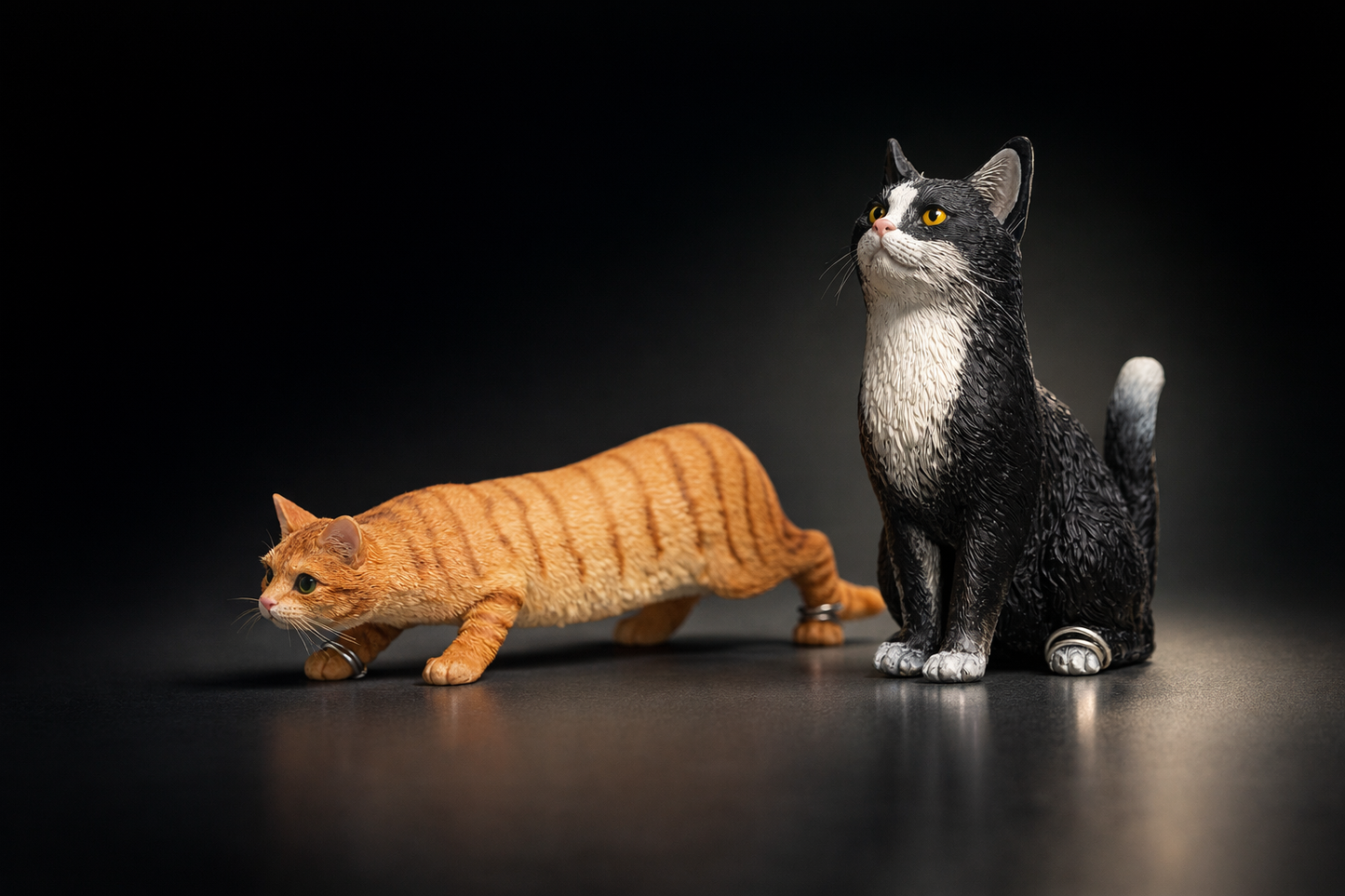 Realistic Cat Figurines Set of 2 – Orange Tabby & Black Tuxedo Cat | Mini Animal Toys for Kids & Adults | Home Decor Collectibles for All Ages