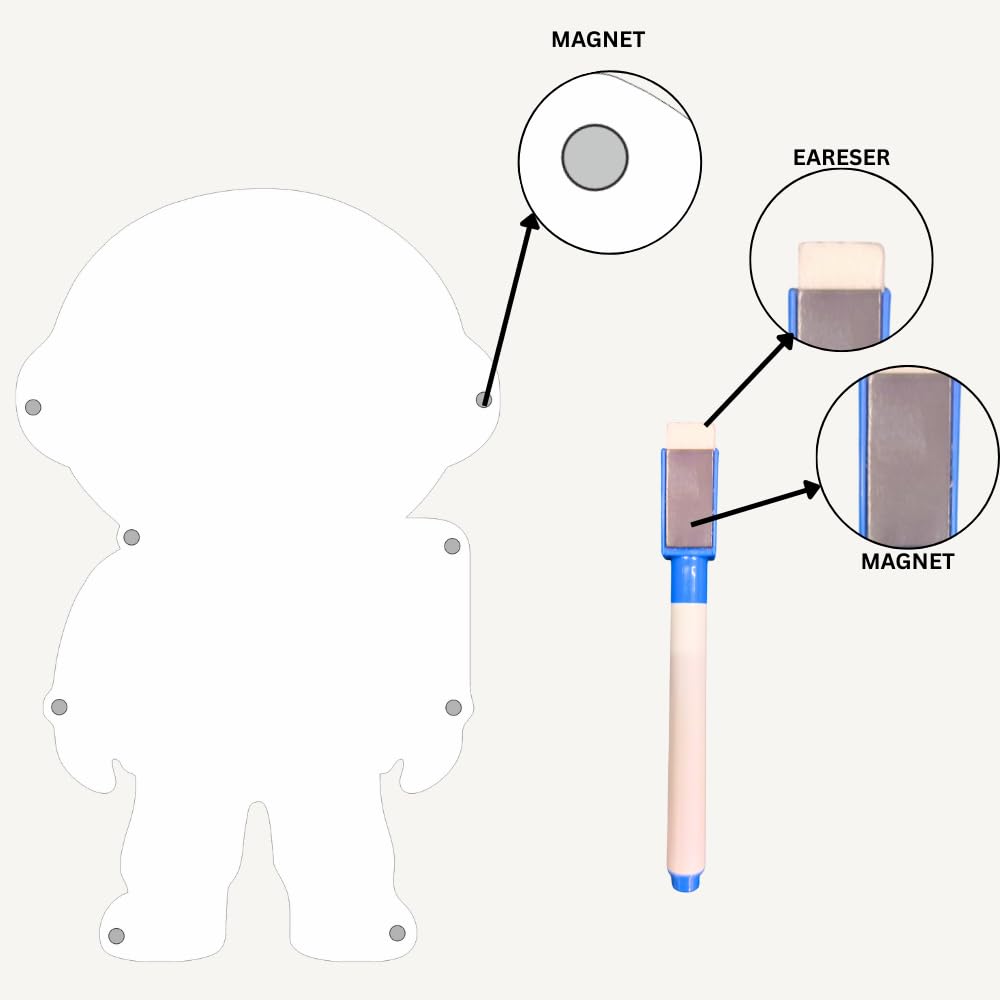 Astronaut Magnetic Whiteboard | Reusable Magnetic Board for Study, Chores & Activities |Marker Pen Included | Home & School Learning Organizer