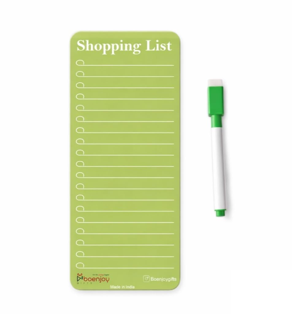 Magnetic Shopping List for Fridge, Dry Erase Board with Marker, 24x9 cm Kitchen Notepad, Grocery List Organiser, Personal Organisers, to Do List, Green