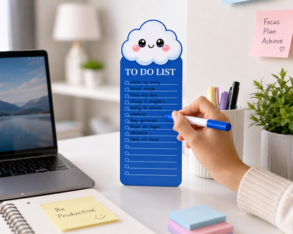 Cloud Theme Acrylic to Do List Board with Black Ink Marker, Reusable Daily Planner & Checklist, Cute Cloud Design, 24 x 9 cm, Blue