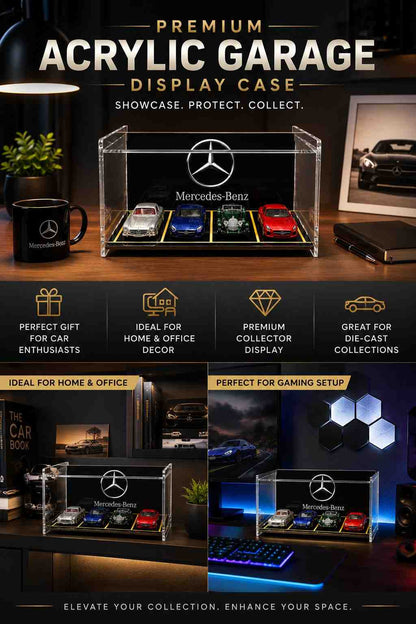 Mercedes-Benz Acrylic Garage Display Case for 1:64 Scale Die-Cast Cars | Premium Collector Showcase Display Stand | Dustproof Model Car Storage Organizer
