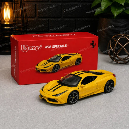 Official Bburago Ferrari 458 Speciale Diecast Model Car 1:64 Scale – Yellow | COD NOT AVAILABLE