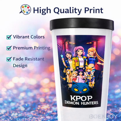 Demon Hunter Printed Tumbler with Leakproof Lid | Inner Stainless Steel Travel Mug | Durable Plastic Body | Demon Hunter Design Cup for Coffee, Tea & Cold Drinks 500ml