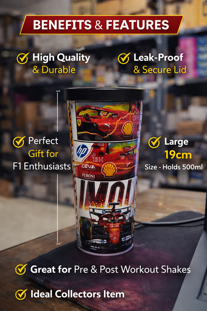F1 Racing Shipper Tumbler 500ml with Lid – Formula Racing Car Design Plastic Shaker Bottle for Gym, Protein Shake & Water | Leakproof Travel Tumbler | Gift for Racing Fans