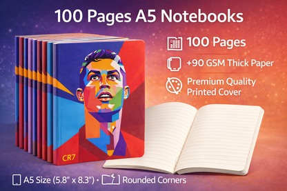 CR7 Notebook Set of 10 A5 Size | 100 Pages Premium Quality Notebooks | Smooth Writing Journal | School Office Study Notebook Set