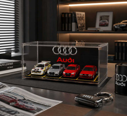 Audi Inspired Acrylic Garage Display Case for 4 Die-Cast Model Cars (22 x 13 x 11 cm) | Premium Dustproof Collector Showcase Box