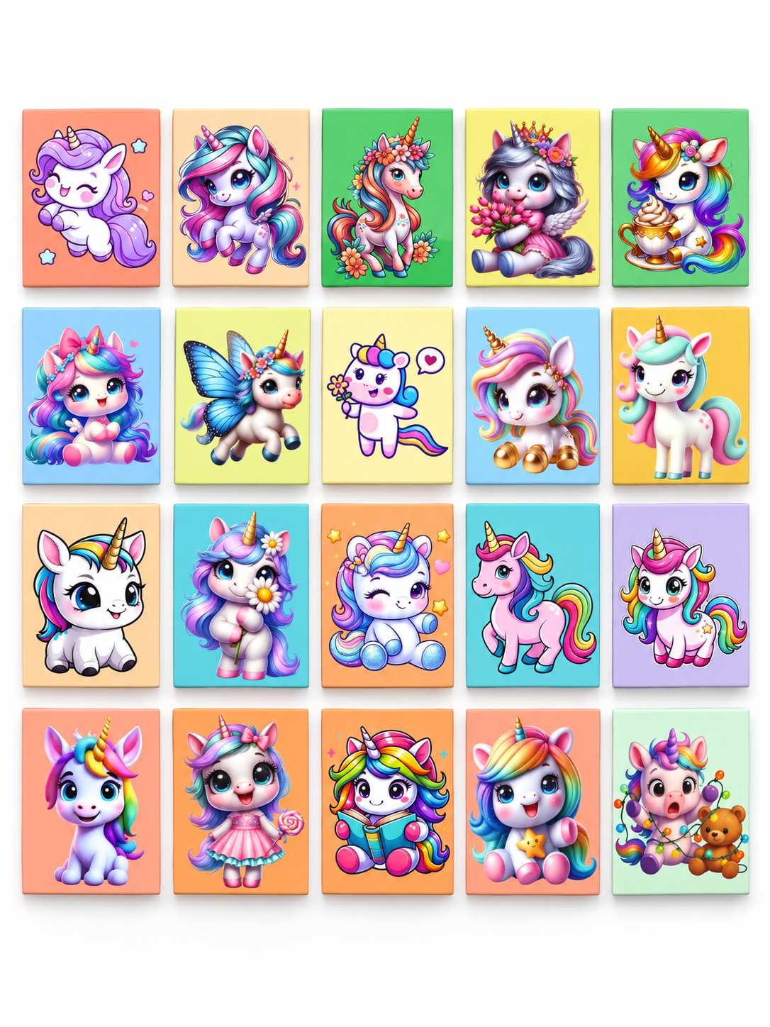 Cute Unicorn Fridge Magnets Set of 20 | Rectangular Character Magnets | Decorative Kitchen, Whiteboard, Locker Accessories | Strong Magnet for Kids & Home Dcor (4x5 cm)