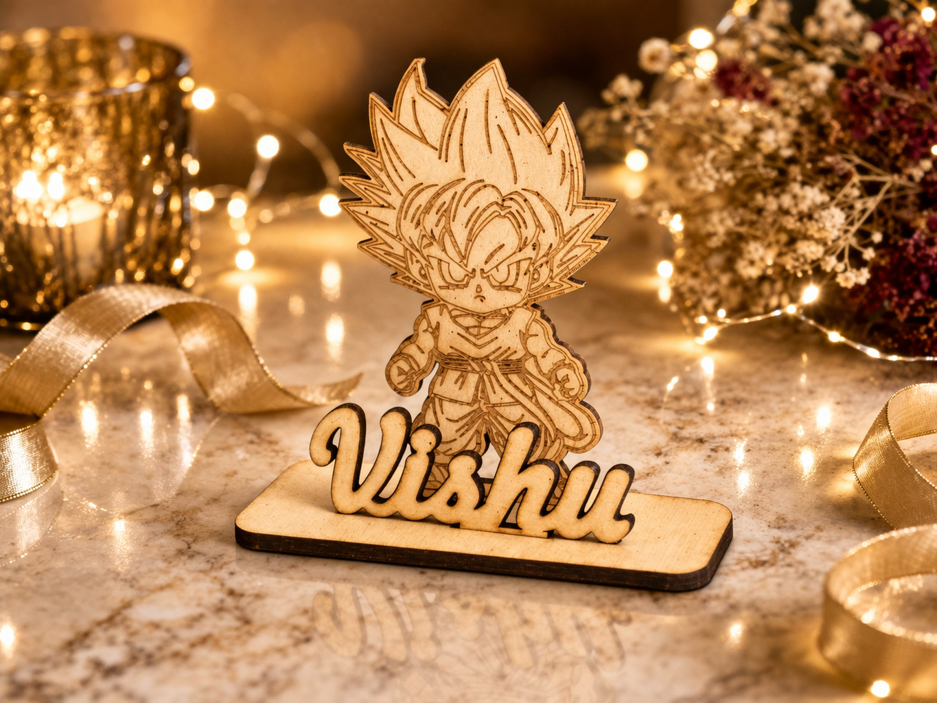 Personalized Anime Wooden MDF Name Stand | Custom Laser Engraved Name Plate | Desk Decor Gift for Kids & Anime Lovers | Unique Birthday Gift | Wooden Customized Name Stand (13x14 cm)