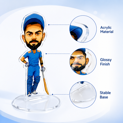 Virat Kohli Acrylic Stand Figure | Premium Cricket Player Desk Collectible | Clear Acrylic Tabletop Stand for Office, Study & Room Decor