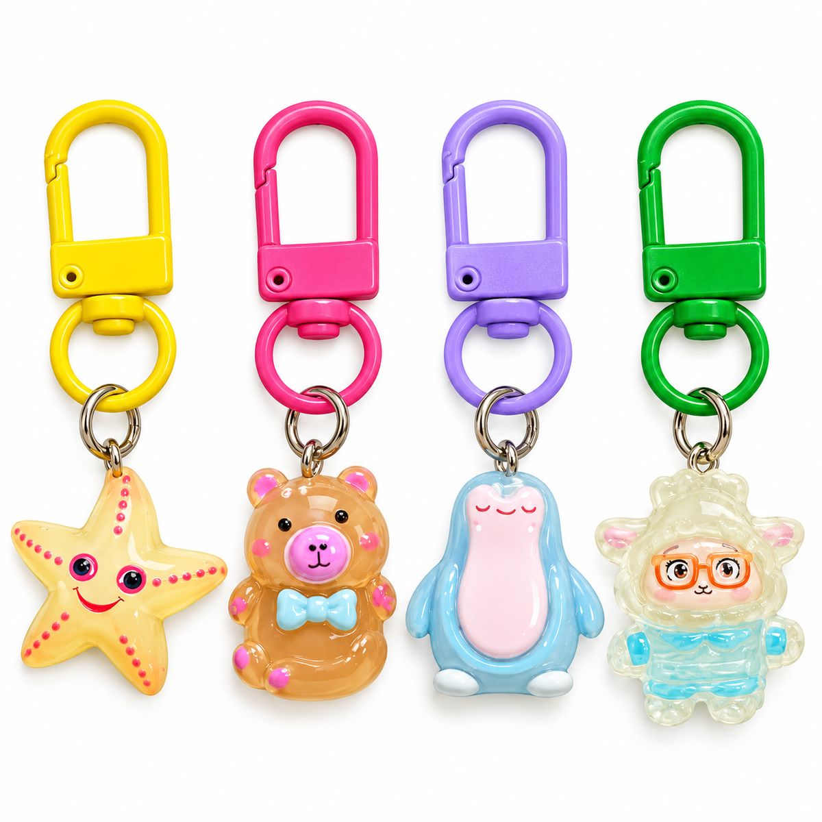 Phone Charms for Girls Set of 4, Cute Random Assorted Designs 6 cm, Colorful Carabiner Keychain Charms for Mobile Phone, Backpack, Handbag & Pouch