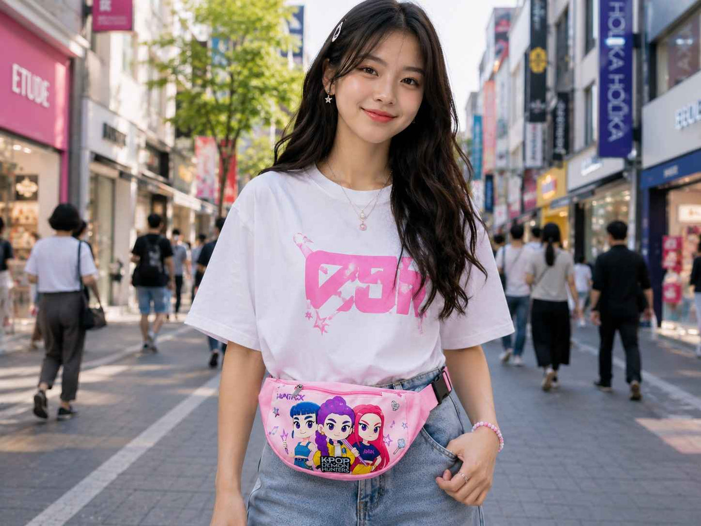 K-Pop Demon Hunters Waist Bag for Girls – Rumi, Mira & Zoey Cartoon Crossbody Sling Bag, Adjustable Travel Fanny Pack