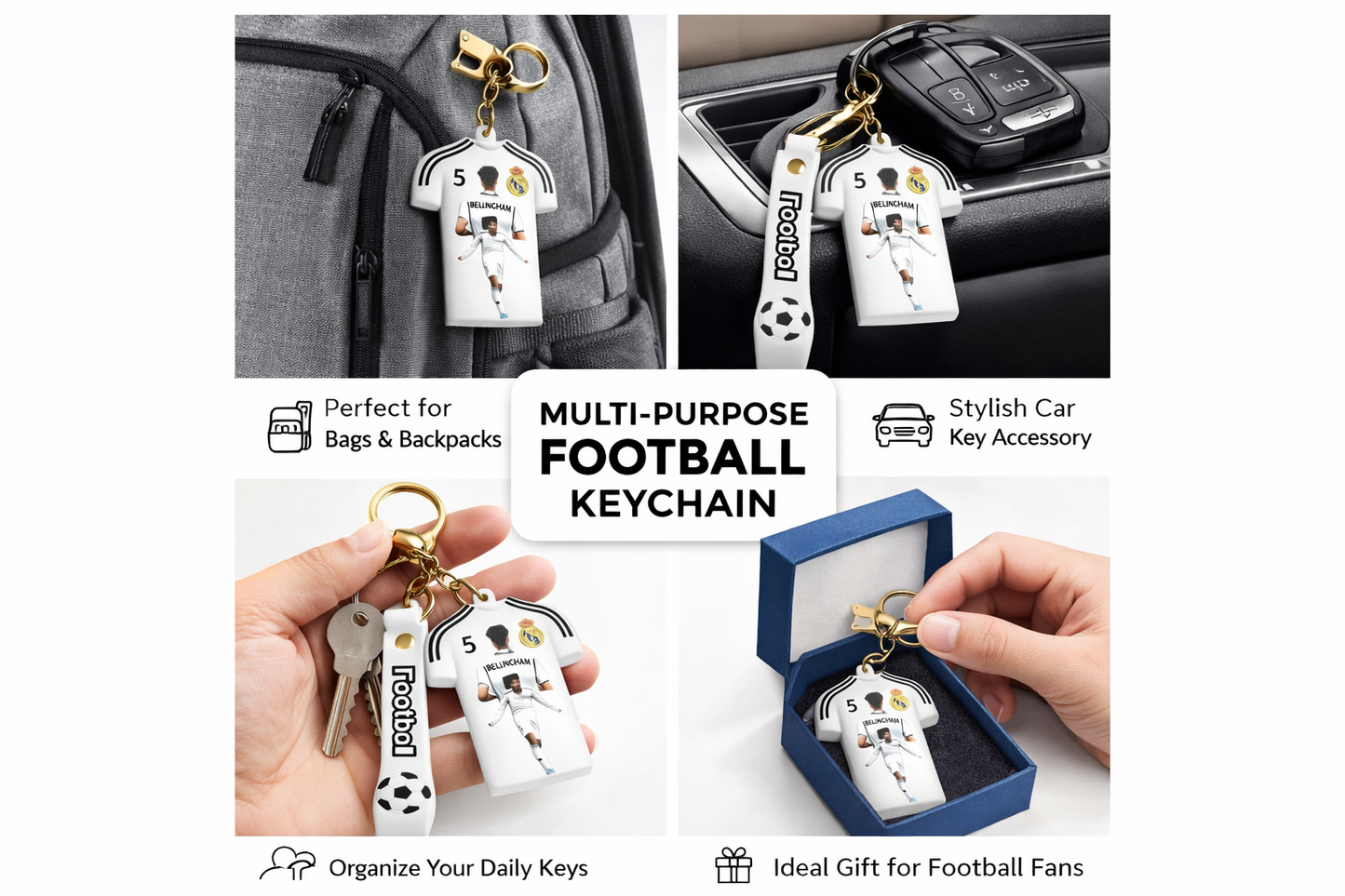 Football Jersey Keychain Bellingham 5 | Real Maderid Inspired | Football Fan Gift | Mini Jersey Keychain with Strap | Premium Quality Key Holder for Boys & Girls (Jude Bellingham)