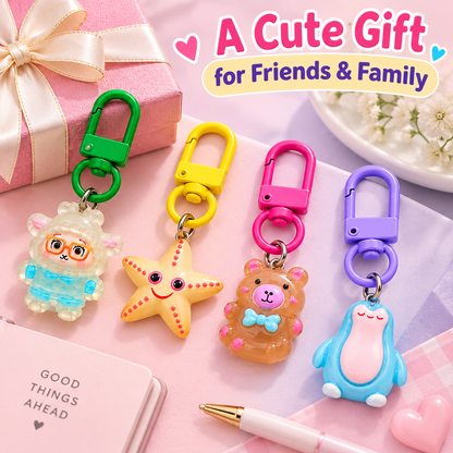 Phone Charms for Girls Set of 4, Cute Random Assorted Designs 6 cm, Colorful Carabiner Keychain Charms for Mobile Phone, Backpack, Handbag & Pouch